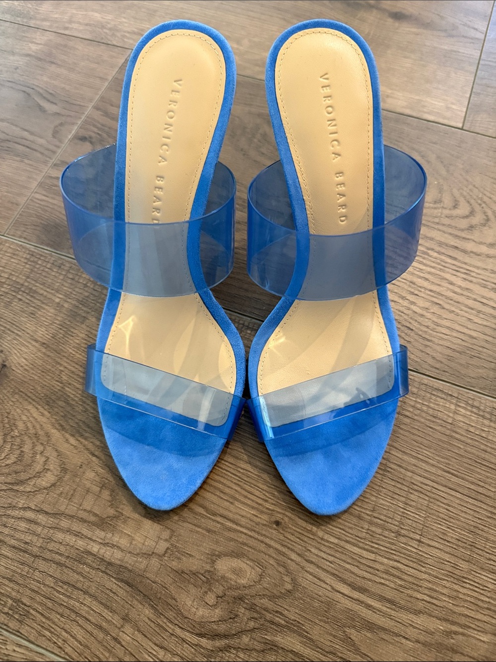 Veronica Beard Cobalt Blue Clear-Strap Slide Mules